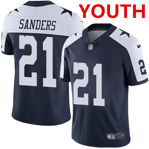 Nike Youth Dallas Cowboys #21 Deion Sanders Navy Blue Thanksgiving Stitched NFL Vapor Untouchable Limited Throwback Jersey