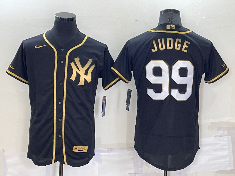 Men's New York Yankees #99 Aaron Judge Black Gold Flex Base Stitched Baseball Jersey