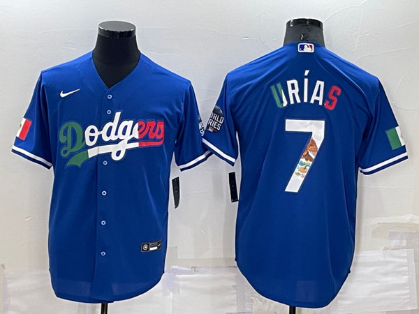 Men's Los Angeles Dodgers #7 Julio Urias Royal Mexico Cool Base Stitched Baseball Jersey