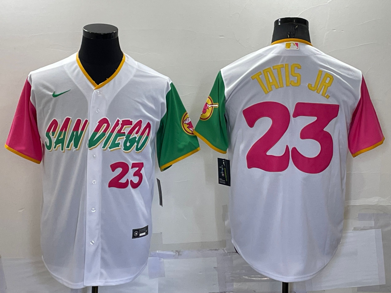 Men's San Diego Padres #23 Fernando Tatis Jr White Number 2022 City Connect Cool Base Stitched Jersey