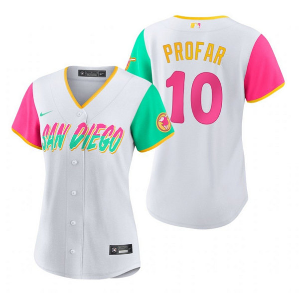 Women's San Diego Padres #10 Jurickson Profar White 2022 City Connect Cool Base Stitched Baseball Jersey(Run Small)