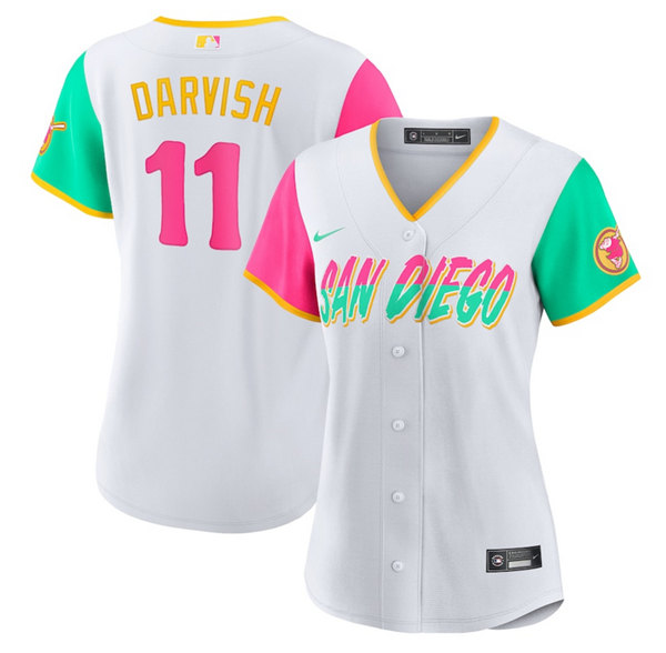 Women's San Diego Padres #11 Yu Darvish White 2022 City Connect Cool Base Stitched Baseball Jersey(Run Small)