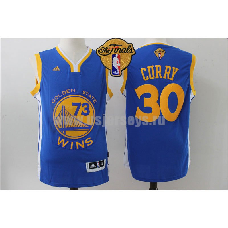 Men's Golden State Warriors #30 Stephen Curry Royal Blue stitched 2016 The Finals Record-Breaking Season 73 Wins Swingman NBA Jersey