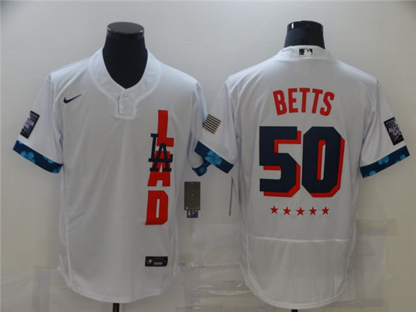 Mens Los Angeles Dodgers #50 Mookie Betts Nike White Stitched 2021 MLB All-Star Game Jersey Mens Los Angeles Dodgers #50 Mookie Betts Nike White Stitched 2021 MLB All-Star Game Jersey