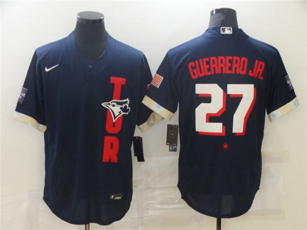 Mens Toronto Blue Jays #27 Vladimir Guerrero Jr. Stitched Nike Navy 2021 MLB All-Star Game American League Jersey Mens Toronto Blue Jays #27 Vladimir Guerrero Jr. Stitched Nike Navy 2021 MLB All-Star Game American League Jersey