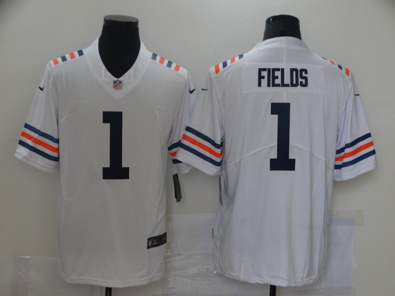 Men's Chicago Bears #1 Justin Fields Nike White Vapor Limited Footbll Jersey