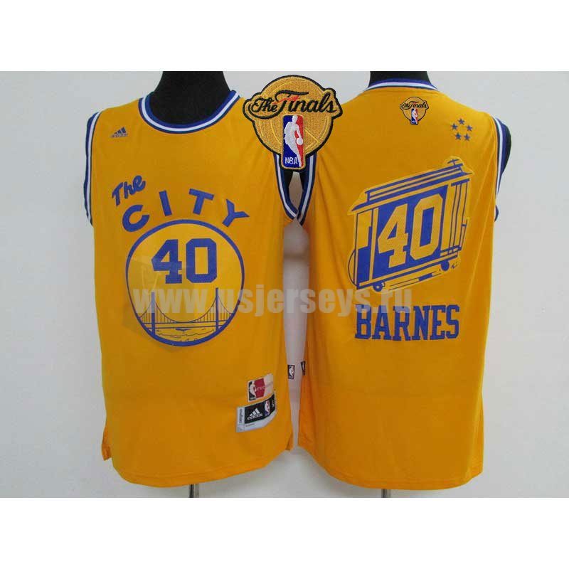 Men's Golden State Warriors #40 Harrison Barnes Yellow stitched 2016 The Finals The City NBA Jersey