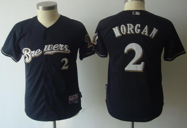 Kids Milwaukee Brewers 2 Morgan Dark Blue CoolBase MLB Jerseys Cheap