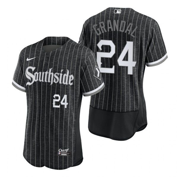 Men's Chicago White Sox #24 Yasmani Grandal Stitched Nike Black 2021 MLB FlexBase City Connect Jersey Men's Chicago White Sox #24 Yasmani Grandal Stitched Nike Black 2021 MLB FlexBase City Connect Jersey