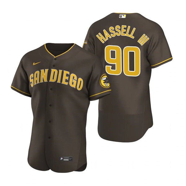Mens San Diego Padres #90 Robert Hassell III Nike Tan Brown Alternate FlexBase Jersey