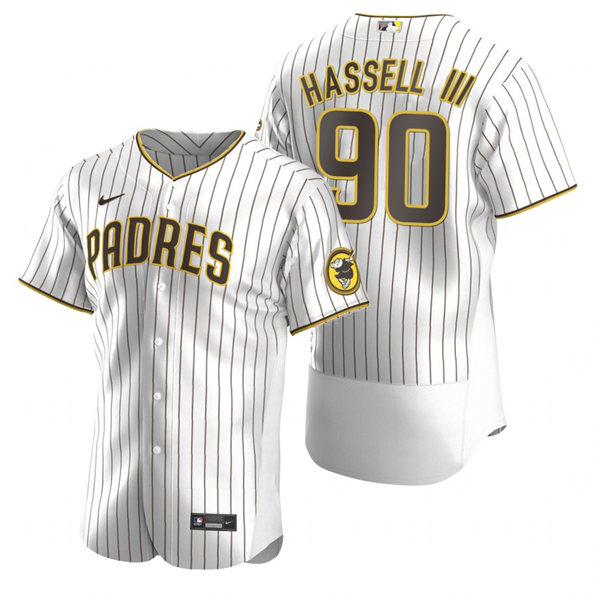 Mens San Diego Padres #90 Robert Hassell III Nike White Brown Home FlexBase Stitched MLB Jersey