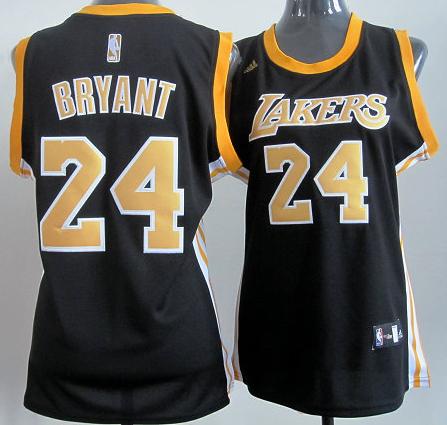 Cheap Women Los Angeles Lakers 24 Kobe Bryant Black Yellow Number Revolution 30 Swingman Jersey