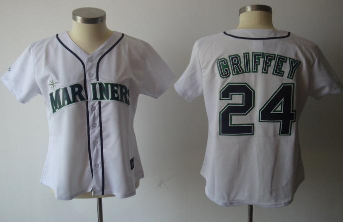 Women Seattle Mariners 24 Ken Griffey White MLB Jerseys