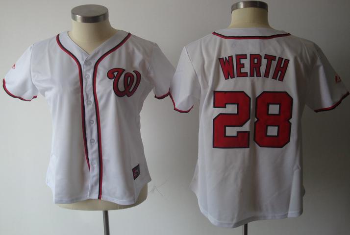 Women Washington Nationals 28 Werth White MLB Jersey