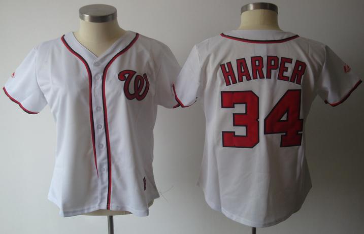 Women Washington Nationals 34 Harper White MLB Jerseys