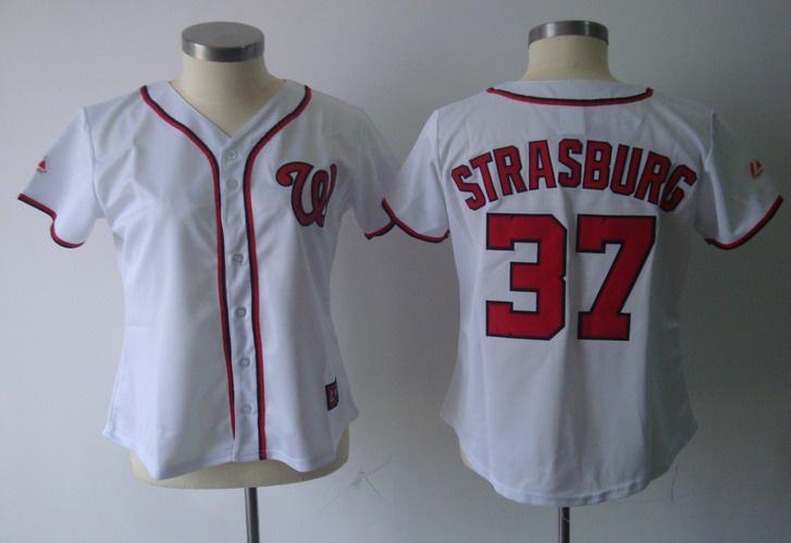 Women Washington Nationals 37 Strasburg White MLB Jersey