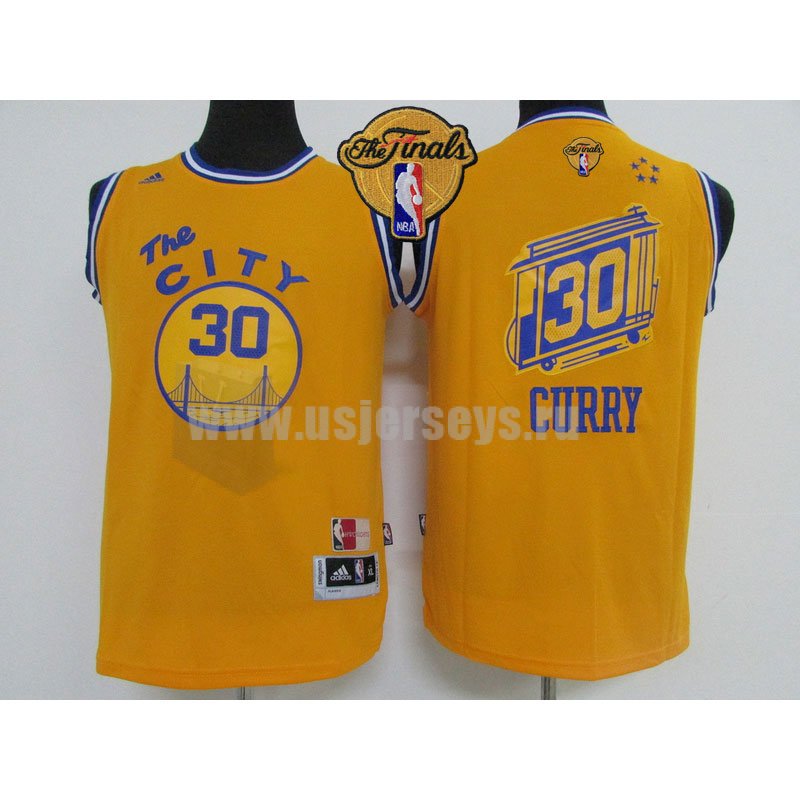 Youth Golden State Warriors #30 Stephen Curry Yellow stitched 2016 The Finals 'The City' NBA Jersey
