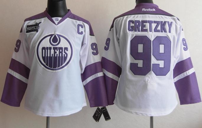 Cheap Edmonton Oilers 99 Wayne Gretzky White Women's Fights Cancer Hockey Jersey