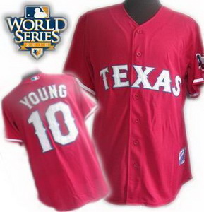 Kids Texas Rangers 10 Michael Young 2010 World Series Patch jerseys red Cheap