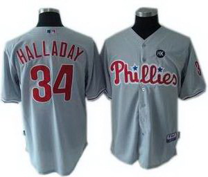 Kids Philadelphia Phillies 34 Roy Halladay Cool Base Jersey w2009 Patch gray Cheap