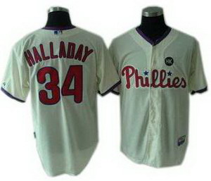 Kids Philadelphia Phillies 34 Roy Halladay Cool Base Jersey w2009 Patch cream Cheap