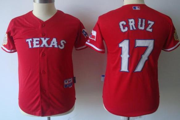 Kids Texas Rangers 17 Nelson Cruz Red 2011 World Series Fall Classic MLB Jerseys Cheap