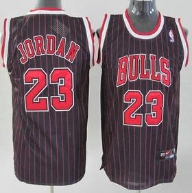 Kids Chicago Bulls 23 Jordan Black with red pinstripe jersey Cheap