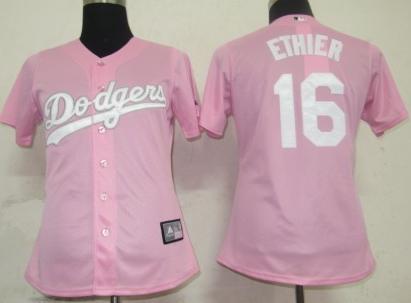 Women Los Angeles Dodgers 16 Ethier Pink MLB Jersey