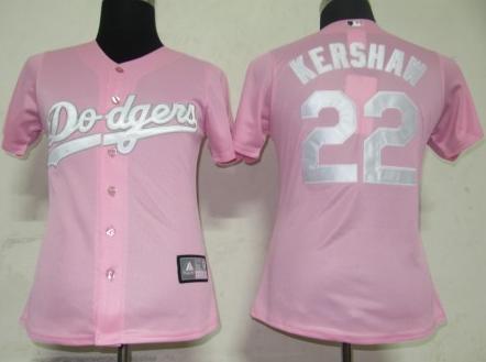 Women Los Angeles Dodgers 22 Kershaw Pink MLB Jersey