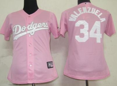 Women Los Angeles Dodgers 34 Valenzuela Pink MLB Jersey