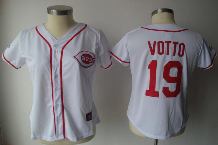 Women Cincinnati Reds 19 Joey Votto White Jersey