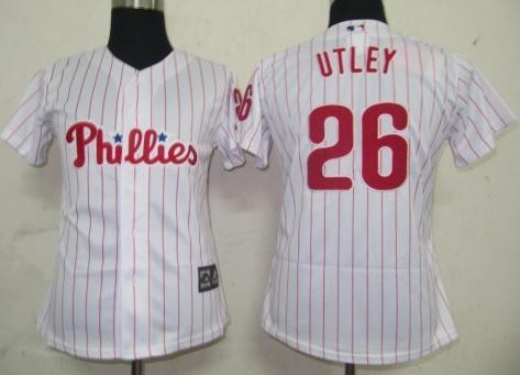 Women Philadephia Phillis 26 Utley White Red Strip Jersey