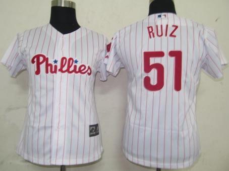 Women Philadephia Phillis 51 Ruiz White Red Strip Jersey