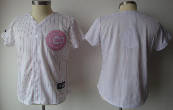 Cheap Women Chicago Cubs Blank White(Pink Strip)MLB Jersey
