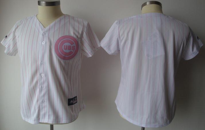 Women Chicago Cubs Blank White(Pink Strip)MLB Jersey