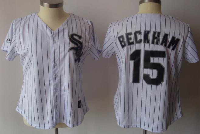 Women Chicago White Sox 15 Gordon Beckham White(Black Strip)Jersey Women Chicago White Sox 15 Gordon Beckham White(Black Strip)Jersey