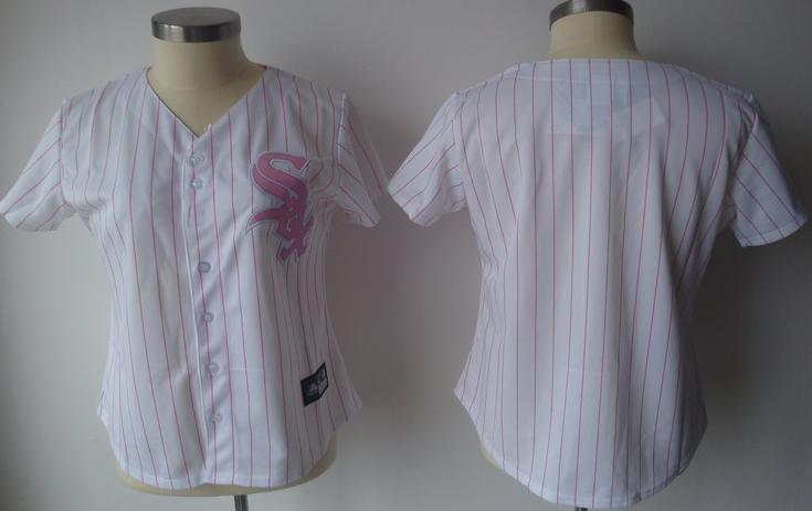 Cheap Women Chicago White Sox Blank White(Pink Strip)MLB Jersey