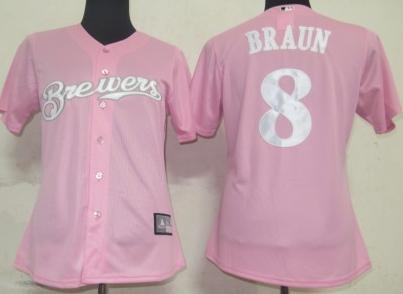 Women Milwaukee Brewers 8 Ryan Braun Pink MLB Jersey Women Milwaukee Brewers 8 Ryan Braun Pink MLB Jersey