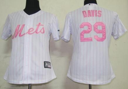 Women New York Mets 29 Davis White(Pink Strip)MLB Jersey