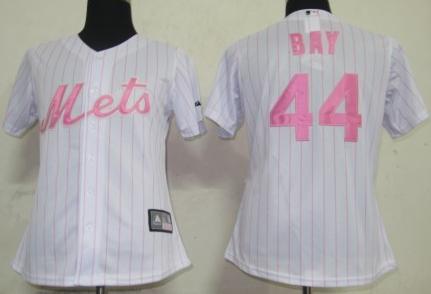 Women New York Mets 44 BAY White(Pink Strip)MLB Jersey