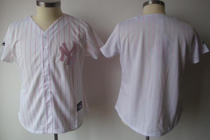 Cheap Women New York Yankees Blank White(Pink Strip)Jersey