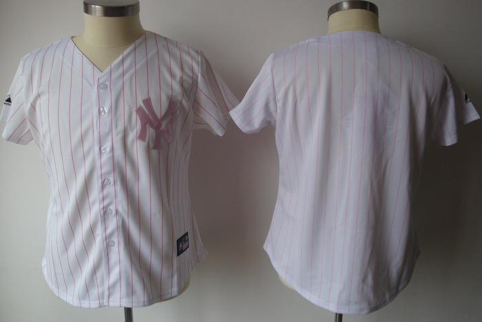 Women New York Yankees Blank White(Pink Strip)Jersey