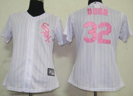 Cheap Women Chicago White Sox 32 Dunn White(Pink Strip)Jersey
