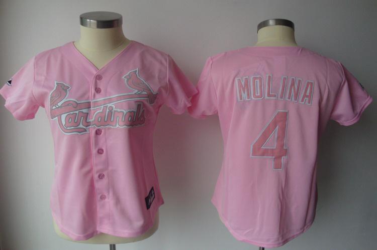 Women St.Louis Cardinals 4 Yadier Molina Pink Jersey