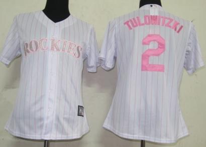 Cheap Women Colorado Rockies 2 Tulowitzki White(Pink Strip)MLB Jersey