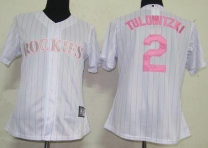 Women Colorado Rockies 2 Tulowitzki White(Pink Strip)MLB Jersey