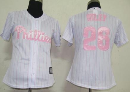 Women Philadephia Phillis 26 Utley White(Pink Strip)MLB Jersey