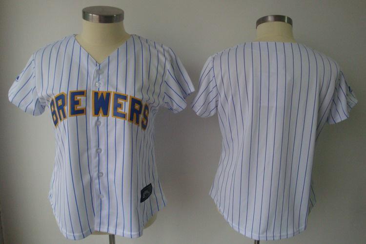 Women Milwaukee Brewers Blank White(Blue Strip)Jersey