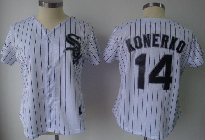 Women Chicago White Sox 14 Paul Konerko White(Black Strip)Jersey
