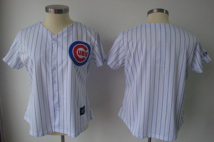 Cheap Women Chicago Cubs Blank White(Blue Strip)Jersey